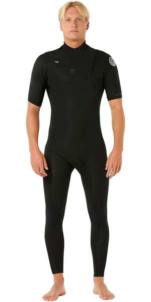 2026 Rip Curl Hombres Dawn Patrol 2/2mm Manga Corta Chest Zip Neopreno 16VMFS - Black